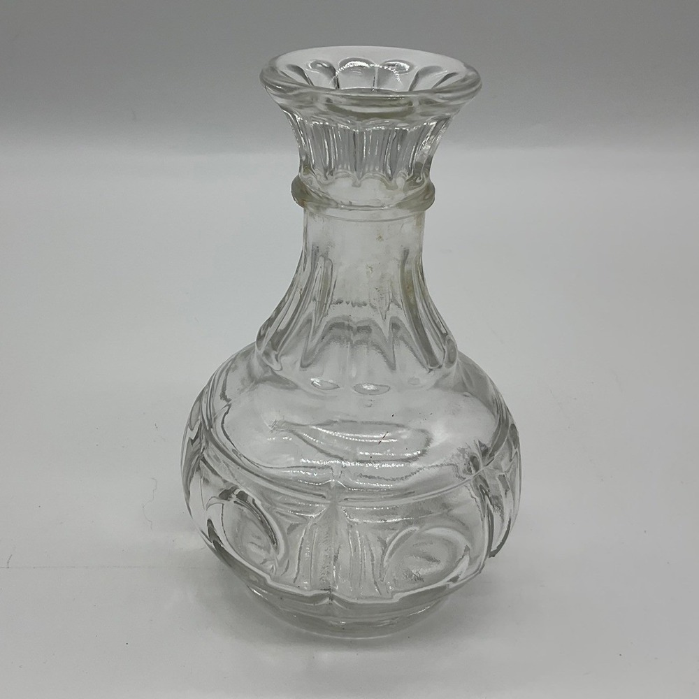 Vintage Glass Bud Vase 6"x3" Clear Ribbed Pressed Vintage Decor
